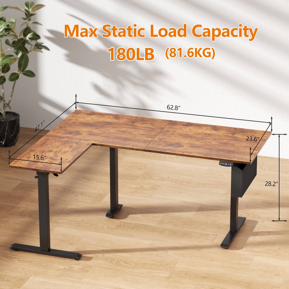 Max Static Load Capacity 180LB (81.6KG)  
62.8" x 23.6" x 15.6" x 28.2"