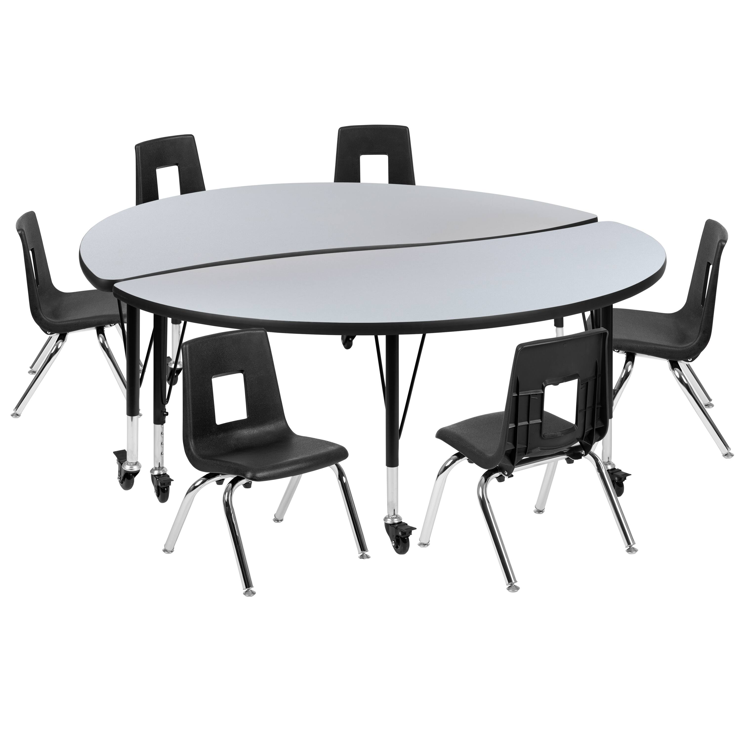 "Flash Furniture - Emmy Mobile 60"" Circle Wave Flexible Laminate Activity Table Set with 14"" Student Stack Chairs, Grey/Black - Gray" price history on PriceWatchPro