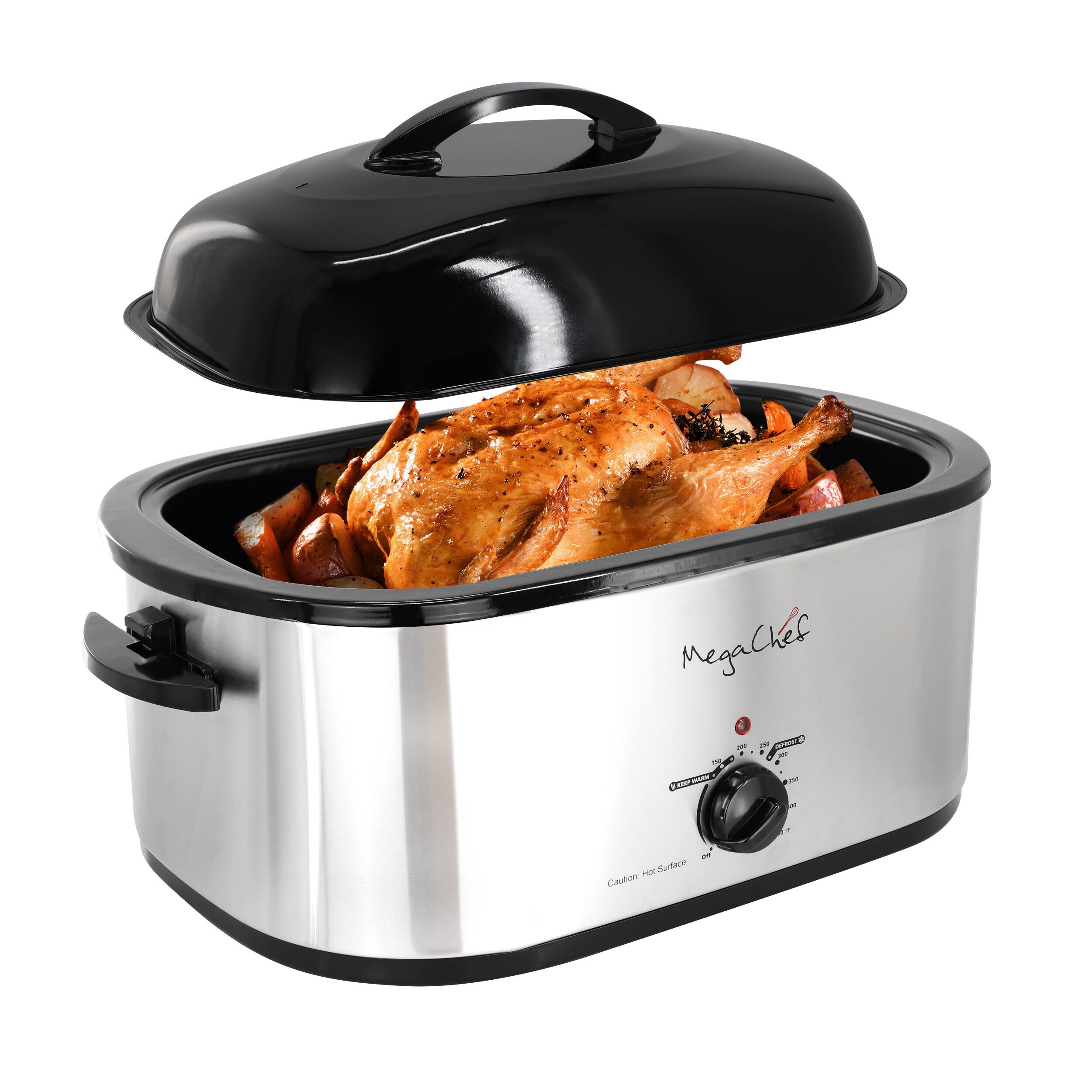MegaChef - 22 Quart Electric Roaster Oven with High Dome Self-Basting Lid - Silver