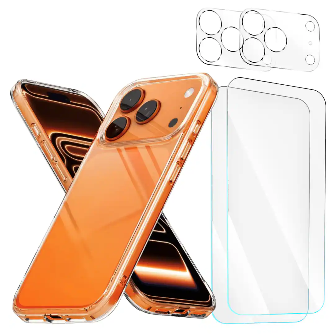 Entronix - 5-in-1 Protection Bundle for iPhone 17 Pro - Case, Screen & Camera Protectors - Clear