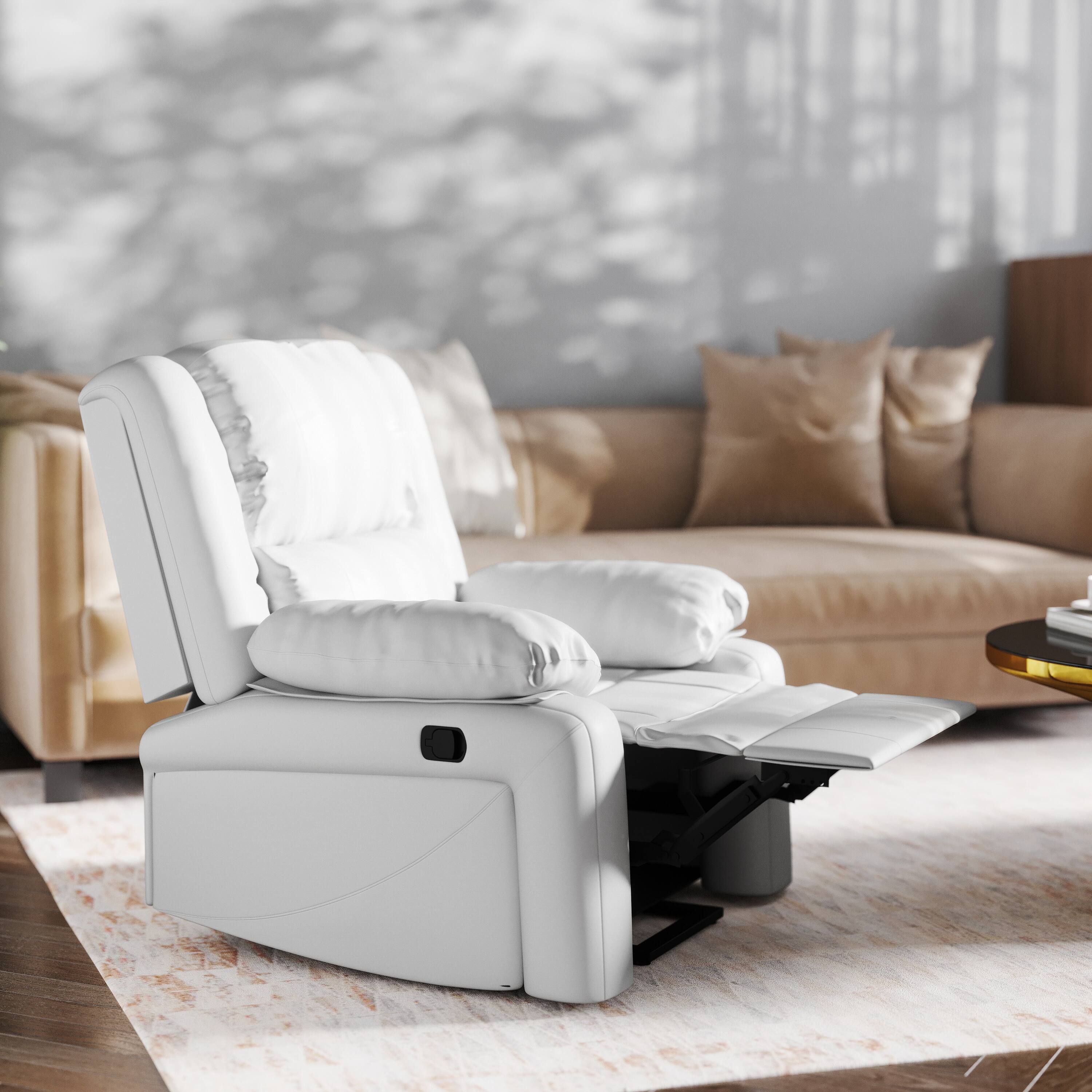 Alt View 3. Emma + Oliver - Recliner with Bustle Back and Padded Arms - Cream Faux Leather.