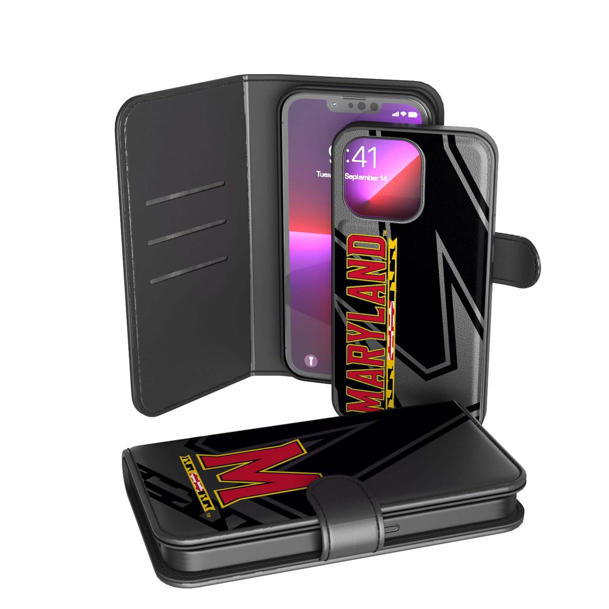 Keyscaper - NCAA - Maryland Terrapins iPhone Mono Tilt Wallet Case - 14 - Black