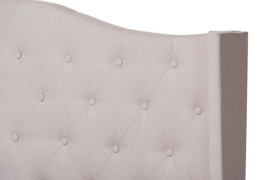 Angle. Baxton Studio - Alesha Modern and Contemporary Fabric Upholstered Queen Size Bed - Beige.