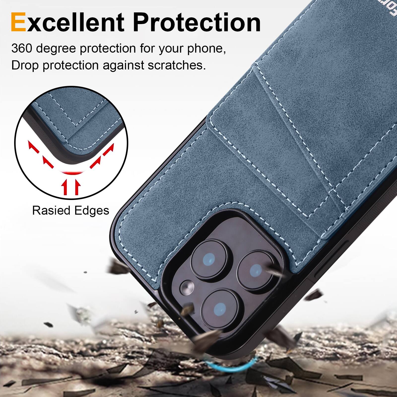 Excellent Protection  
360 degree protection for your phone, Drop protection against scratches.  
Raised Edges