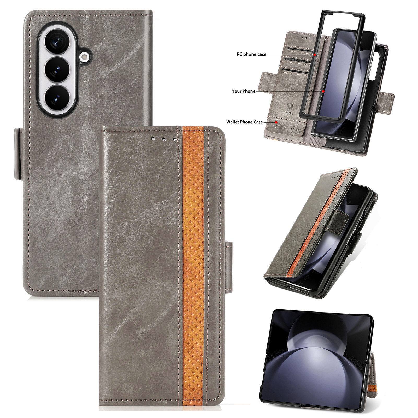 Dteck - Magnetic RFID Blocking Case For Samsung Galaxy Z Fold 8 Ultra, Splicing Pattern Wallet Card PU Leather Flip Stand Cover - Gray price history on PriceWatchPro