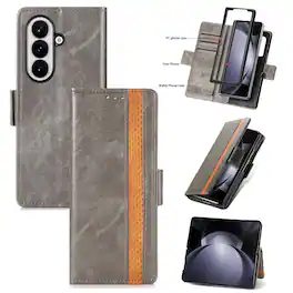 Dteck - Magnetic RFID Blocking Case For Samsung Galaxy Z Fold 8 Ultra, Splicing Pattern Wallet Card PU Leather Flip Stand Cover - Gray