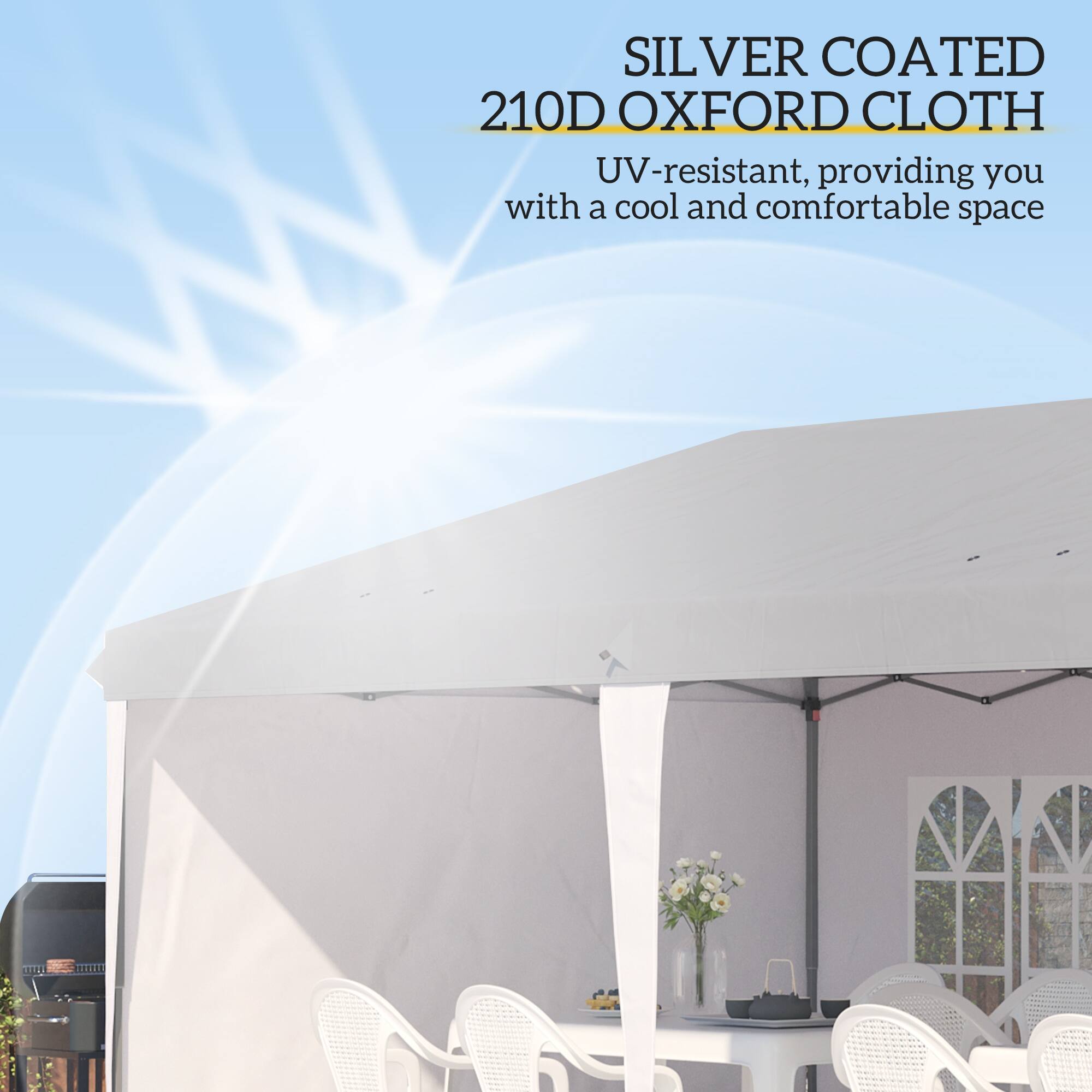 SILVER COATED 210D OXFORD CLOTH UV-resistant, providing you with a cool and comfortable space