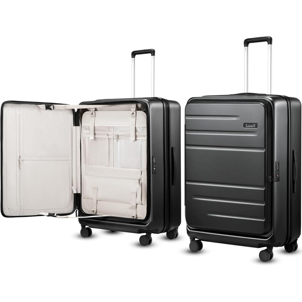 LUGGEX - 28 Inch Checked Luggage, Opening Expandable Polycarbonate Hard Shell Suitcase with TSA Approved Lock - FX-Core - Black