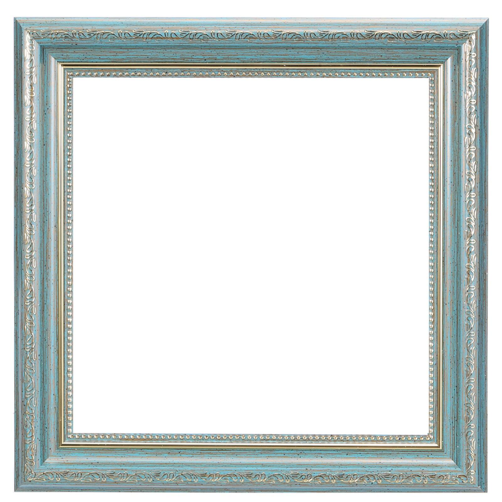 Unique Bargains - 10x10" Resin Floating Frame for Canvas Painting, Vintage Wall Hanging Decor for Home Office - Blue/Gold Silk