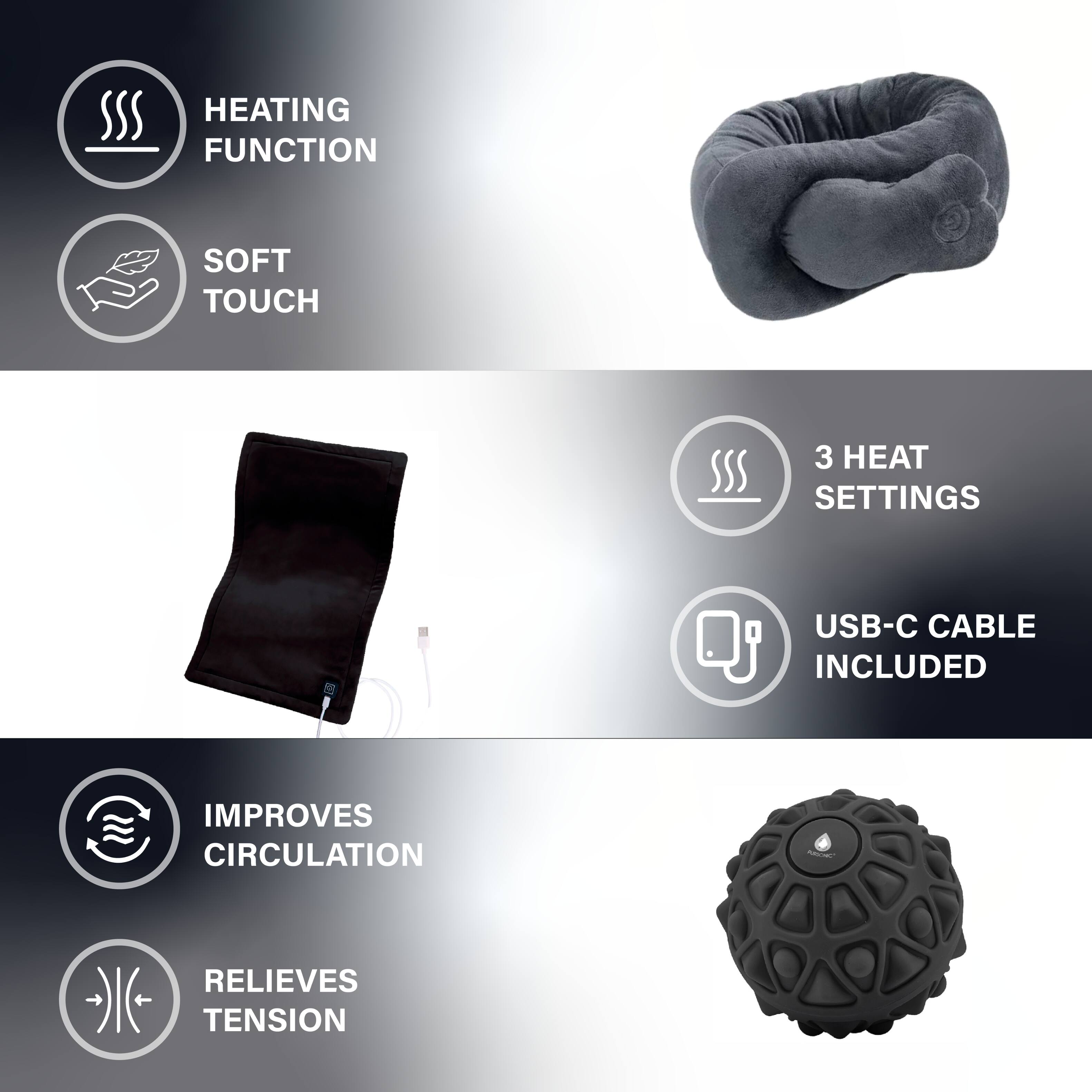 - HEATING FUNCTION
- SOFT TOUCH
- 3 HEAT SETTINGS
- USB-C CABLE INCLUDED
- IMPROVES CIRCULATION
- RELIEVES TENSION