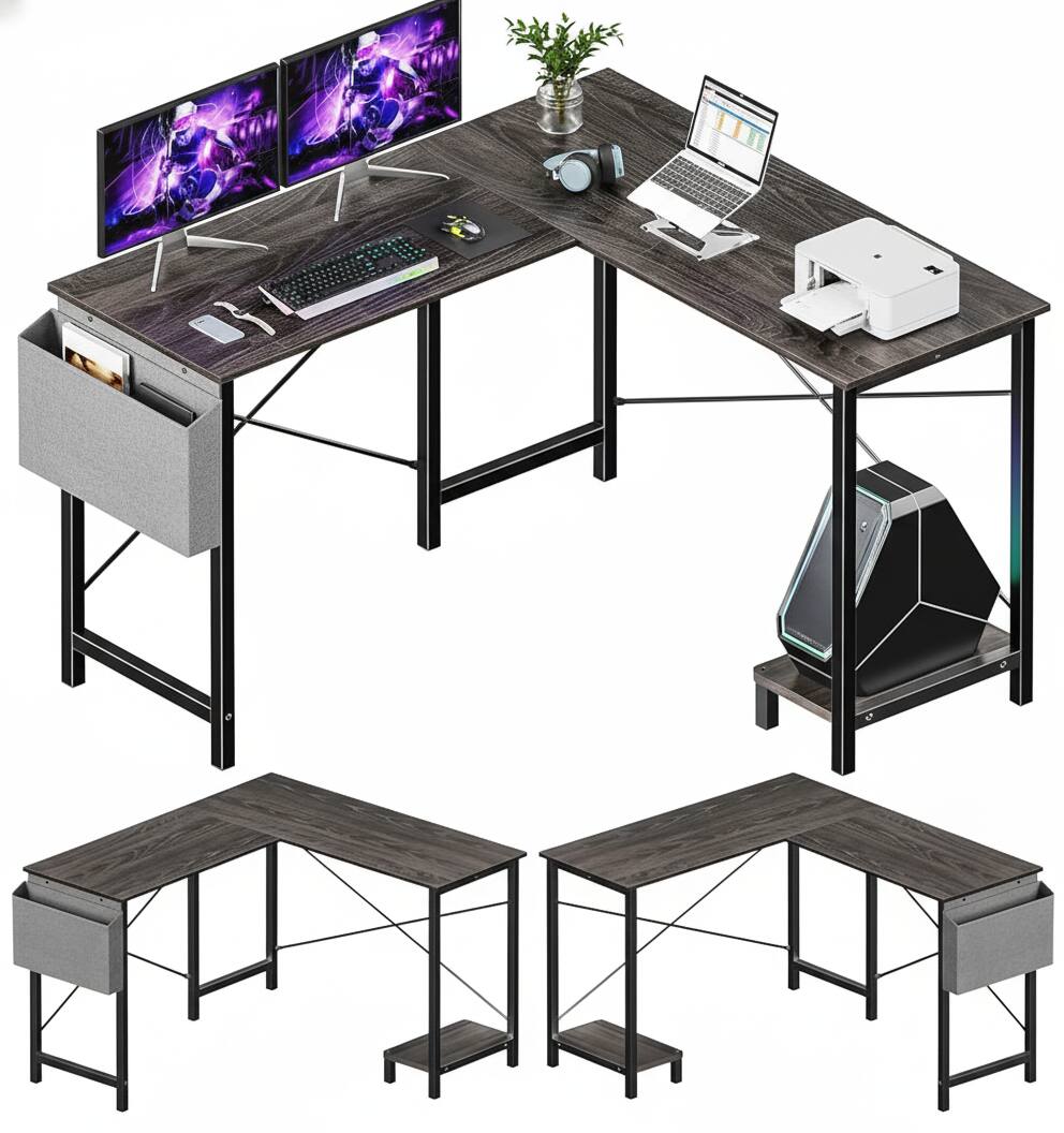 Alt View 6. AOITUN - L Shaped Gaming Desk, 50" Corner Computer Desk with CPU Stand & Storage Bag, Home Office Writing Workstation, Gray - Olive.