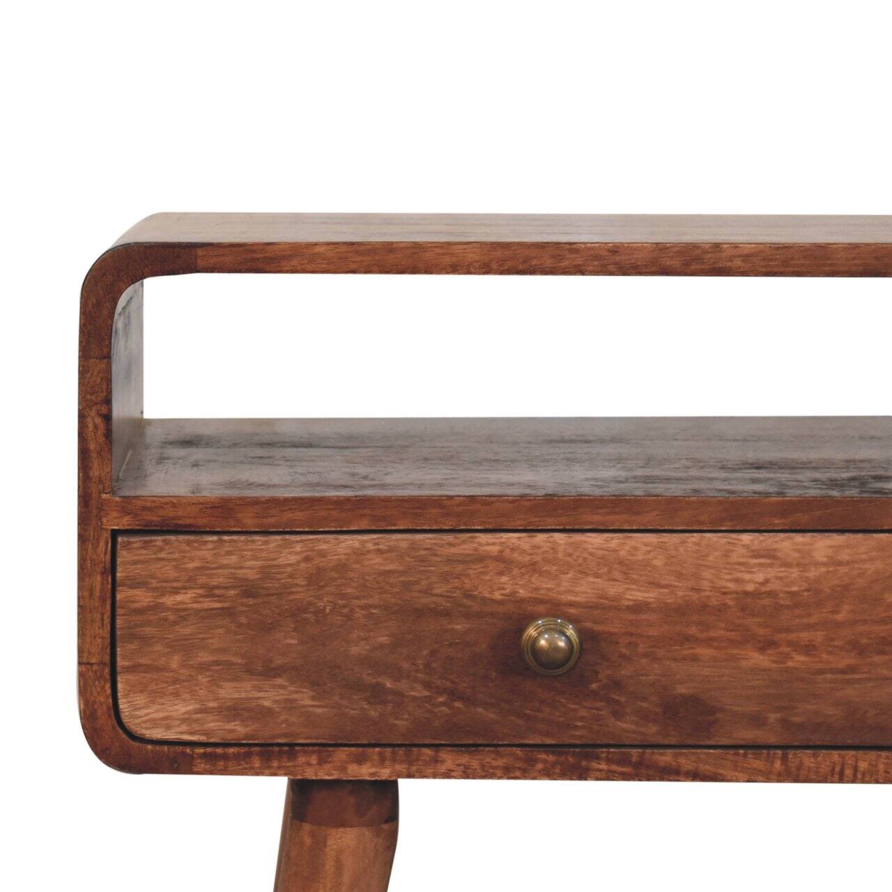 Back. Artisan Furniture - Artisan Furniture Solid Wood Curved Honey Caramel Console Table, 2 Drawer - Brown.