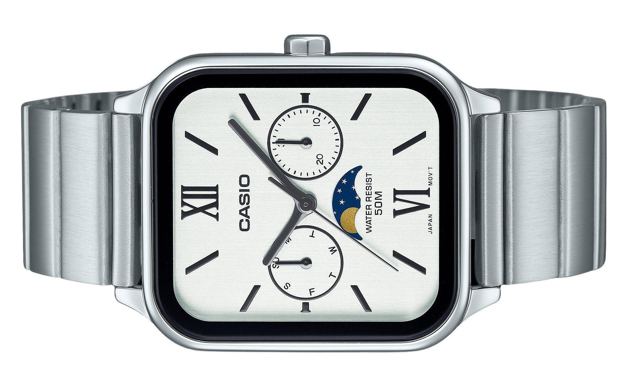 Casio Standard Analog Moon Phase Stainless Steel White Dial Quartz