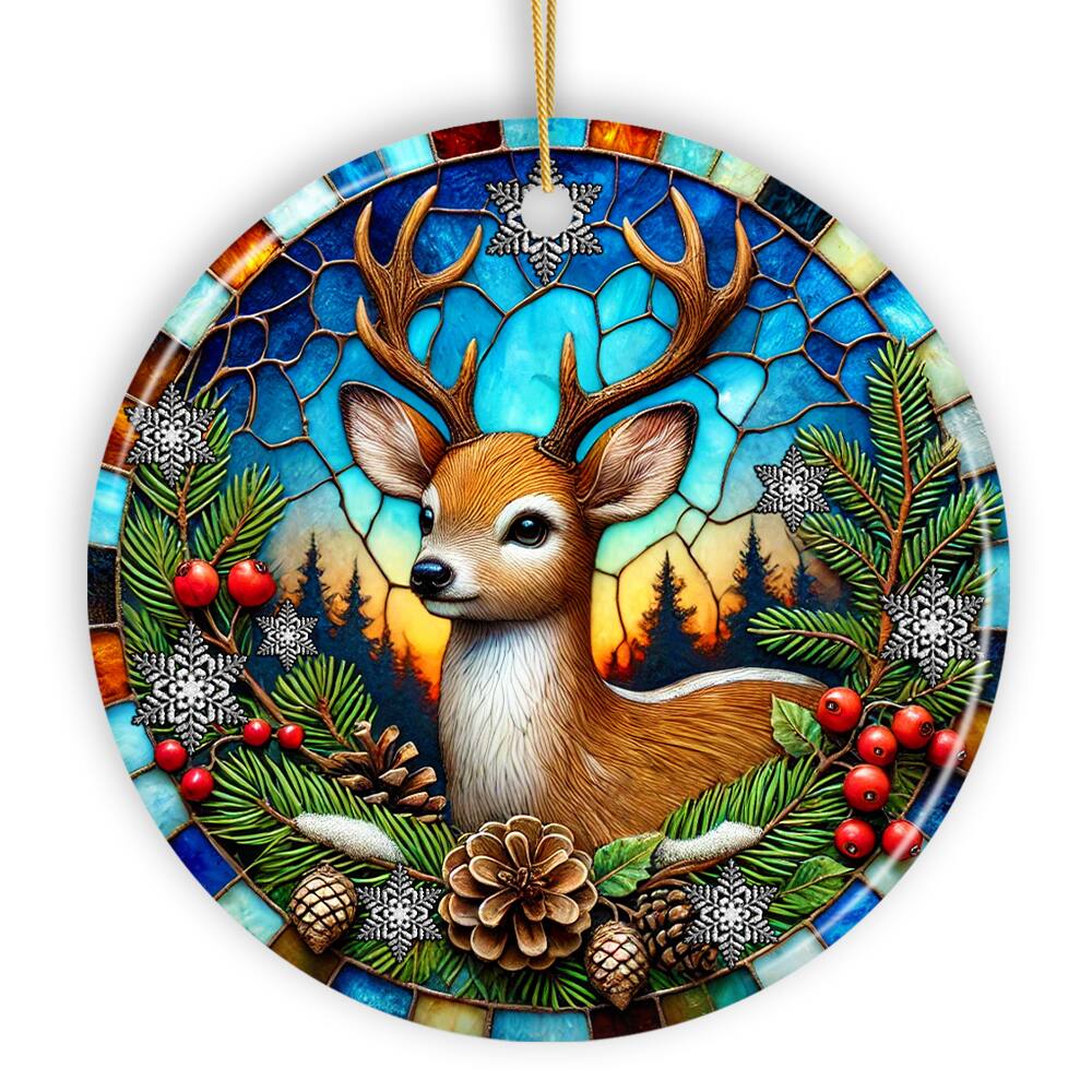 OrnamentallyYou - Majestic Winter Deer in Holly Branches Ornament Enchanting Holiday Wonderland for Christmas Tree V2 - Multi-colored