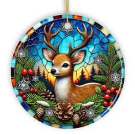 OrnamentallyYou - Majestic Winter Deer in Holly Branches Ornament Enchanting Holiday Wonderland for Christmas Tree V2 - Multi-colored