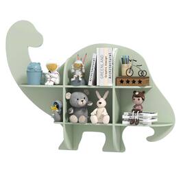 Costway - 2-Tier Floating Dinosaur Kids Bookshelf Wall-Mounted Nursery Book Shelf - Green