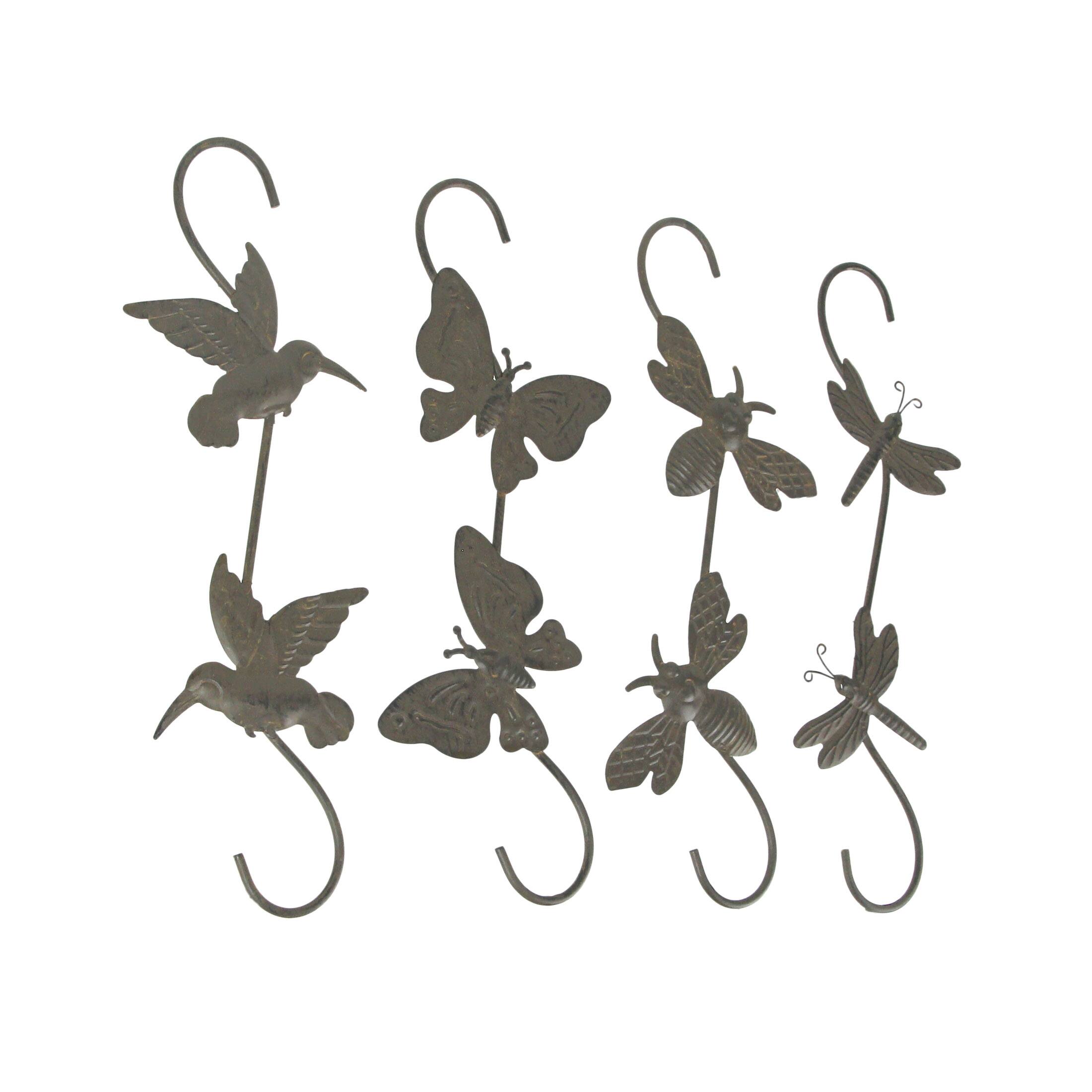 Alt View 1. Mayrich Company - Set of 4 Rustic Metal Hook Plant Hangers Hummingbird, Bee, Butterfly, Dragonfly - Brown.