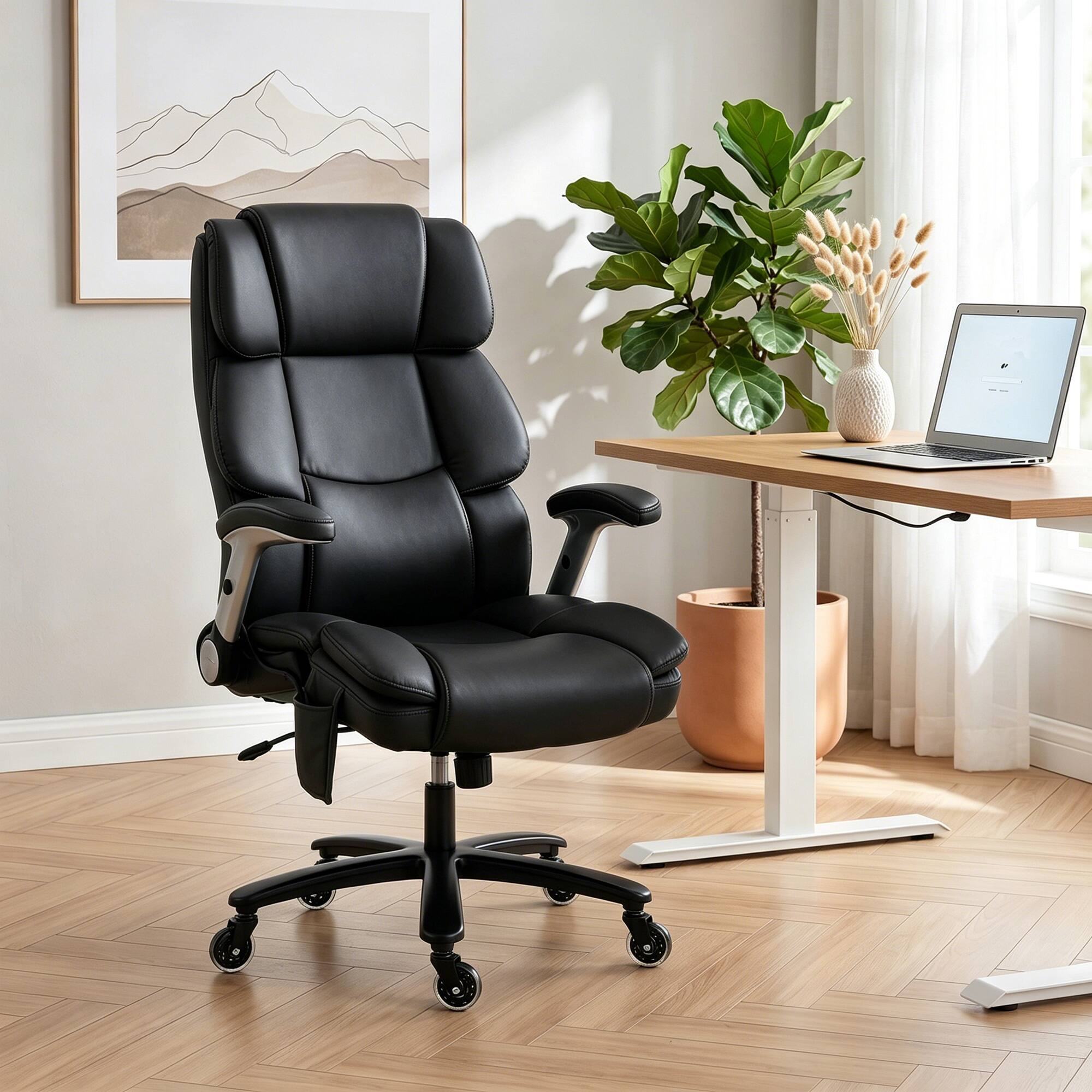 Alt View 1. Homcom - Office Chair with Inflatable Adjustable Lumbar Support - Black.