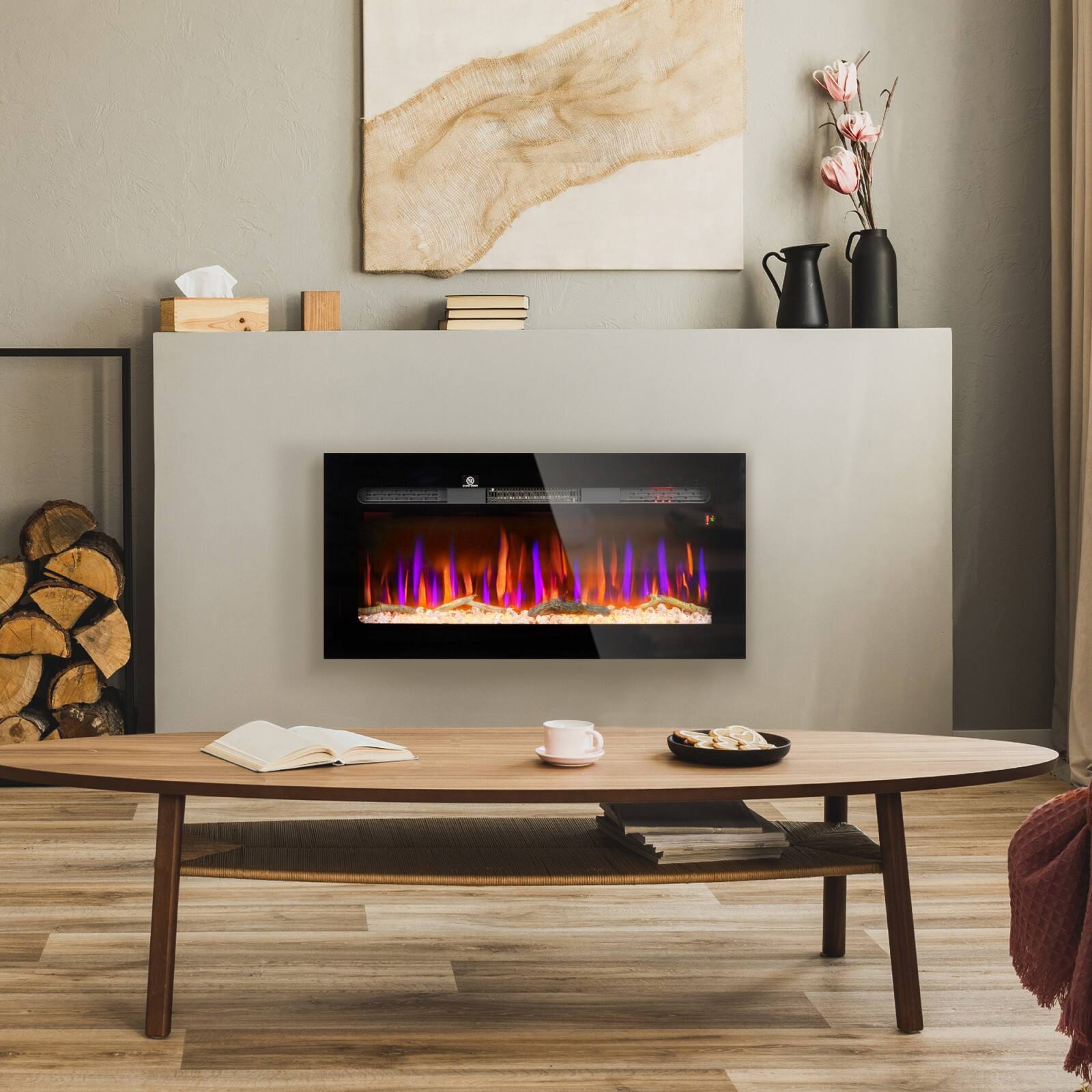 Alt View 8. Ecooso - 36" Electric Fireplace Recessed，Remote Control, 1500W Fireplace Heater，8H Timer, Adjustable Flame Color and Brightness - Black.