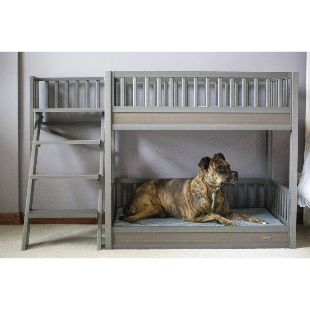 Angle. New Age Pet - ECOFLEX Dog Bunk Bed with Removable Cushions - Grey - Grey.