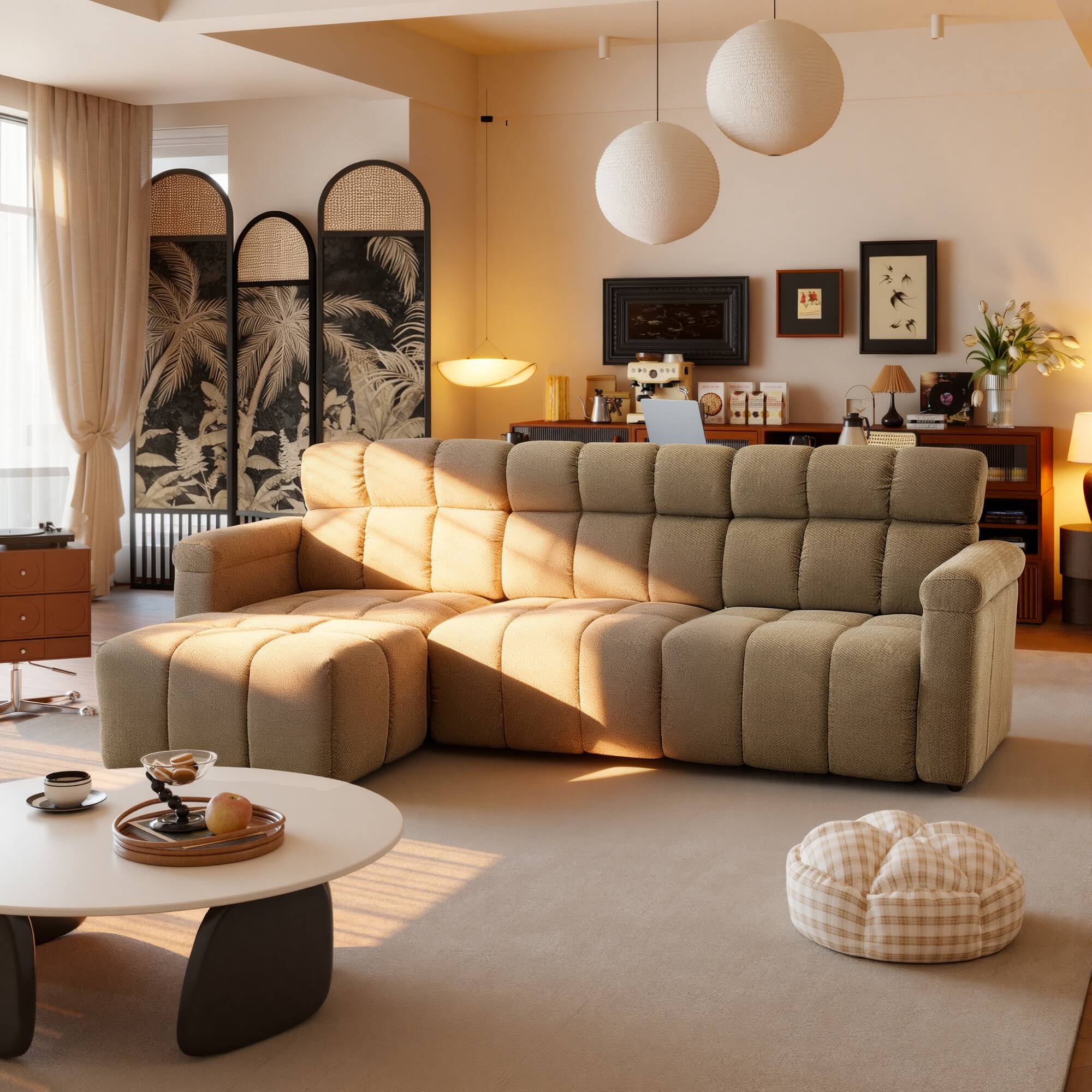 Left. Homsee - High Back L-Shaped Chenille Sectional Sofa, 4-Seater Couch with Firm Cushion, Modern Comfy Living Room Furniture - Brown.