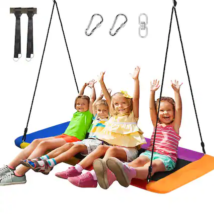 Front. Gymax - Gymax 60'' Kids Giant Tree Rectangle Swing 700 lbs w/ Adjustable Hanging Ropes Colorful - Multi-color.