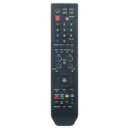 TV DVD CABLE STB VCR POWER SOURCE 1 2 3 4 5 6 7 8 9 0 PRE-CH ANTENNA CH LIST WISHLINK REC PLAY/PAUSE FF REW STOP PLAX PALISE VOL CH + MUTE MENU EXIT ENTER RETURN INFO Airer PMODE S.MODE STILL P.SIZE FAV.CH CAPTION FIP SLEEP SRS MTS CH N55-00508A SET RESET
