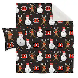 Pegasus - Cincinnati Bengals Holiday Reindeer Blanket and Pillow Combo Set - Multicolor