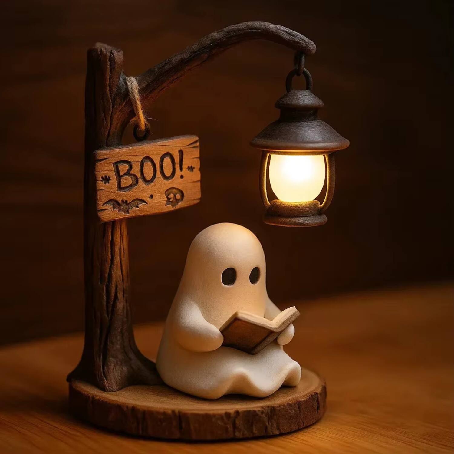 Alt View 1. Luckbyte - Halloween Ghost Reading Book 3D LED Night Light Resin Statue Lamp for Home Party Decor.