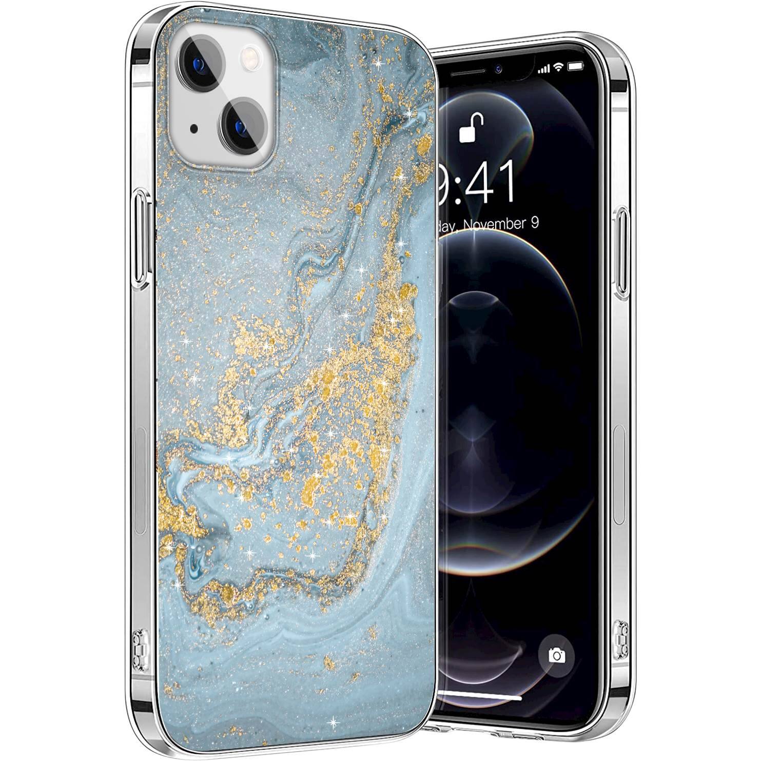 Alt View 11. SaharaCase - Marble Series Case for Apple iPhone 13 mini - Blue/Gold.