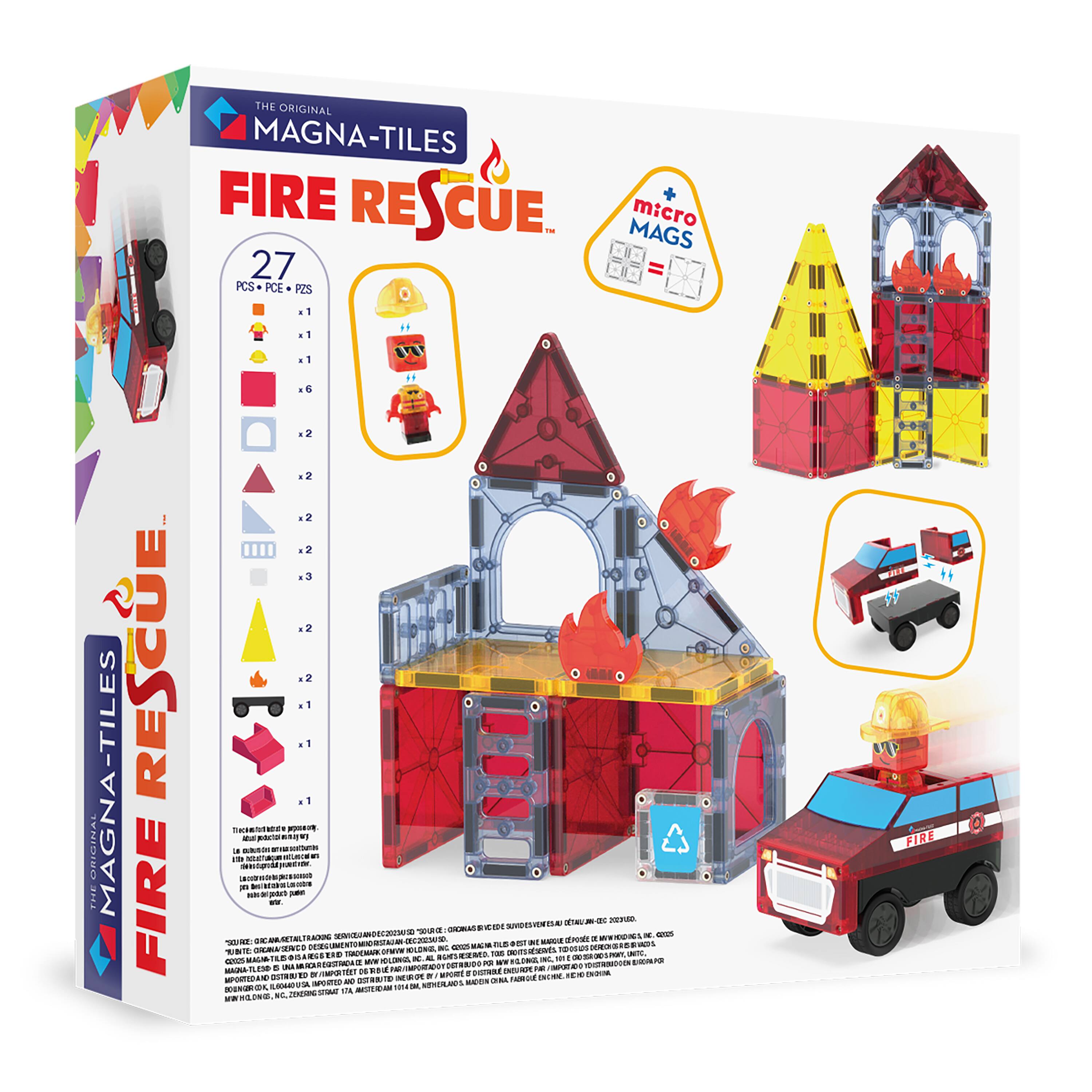 **THE ORIGINAL MAGNA-TILES FIRE RESCUE**

**27 PCS + PCE + PZS**

- 1 x Fire Truck
- 1 x Fireman
- 6 x Red Squares
- 2 x Yellow Squares
- 2 x Triangles
- 2 x Rectangles
- 2 x Small Triangles
- 3 x Small Rectangles
- 2 x Small Triangles
- 2 x Small Rectangles
- 1 x Fireman Figure
- 1 x Fire Truck

**Micro MAGS**

**MAGNA-TILES FIRE RESCUE**

**THE ORIGINAL MAGNA-TILES**

**FIRE RESCUE**

**27 PCS + PCE + PZS**

- 1 x Fire Truck
- 1 x Fireman
- 6 x Red Squares
- 2 x Yellow Squares
- 2 x Triangles
- 2 x Rectangles
- 2 x Small Triangles
- 3 x Small Rectangles
- 2 x Small Triangles
- 2 x Small Rectangles
- 1 x Fireman Figure
- 1 x Fire Truck

**Micro MAGS**

**M