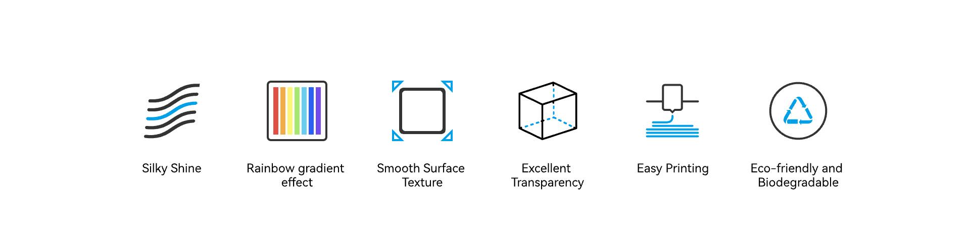 - Silky Shine
- Rainbow gradient effect
- Smooth Surface Texture
- Excellent Transparency
- Easy Printing
- Eco-friendly and Biodegradable