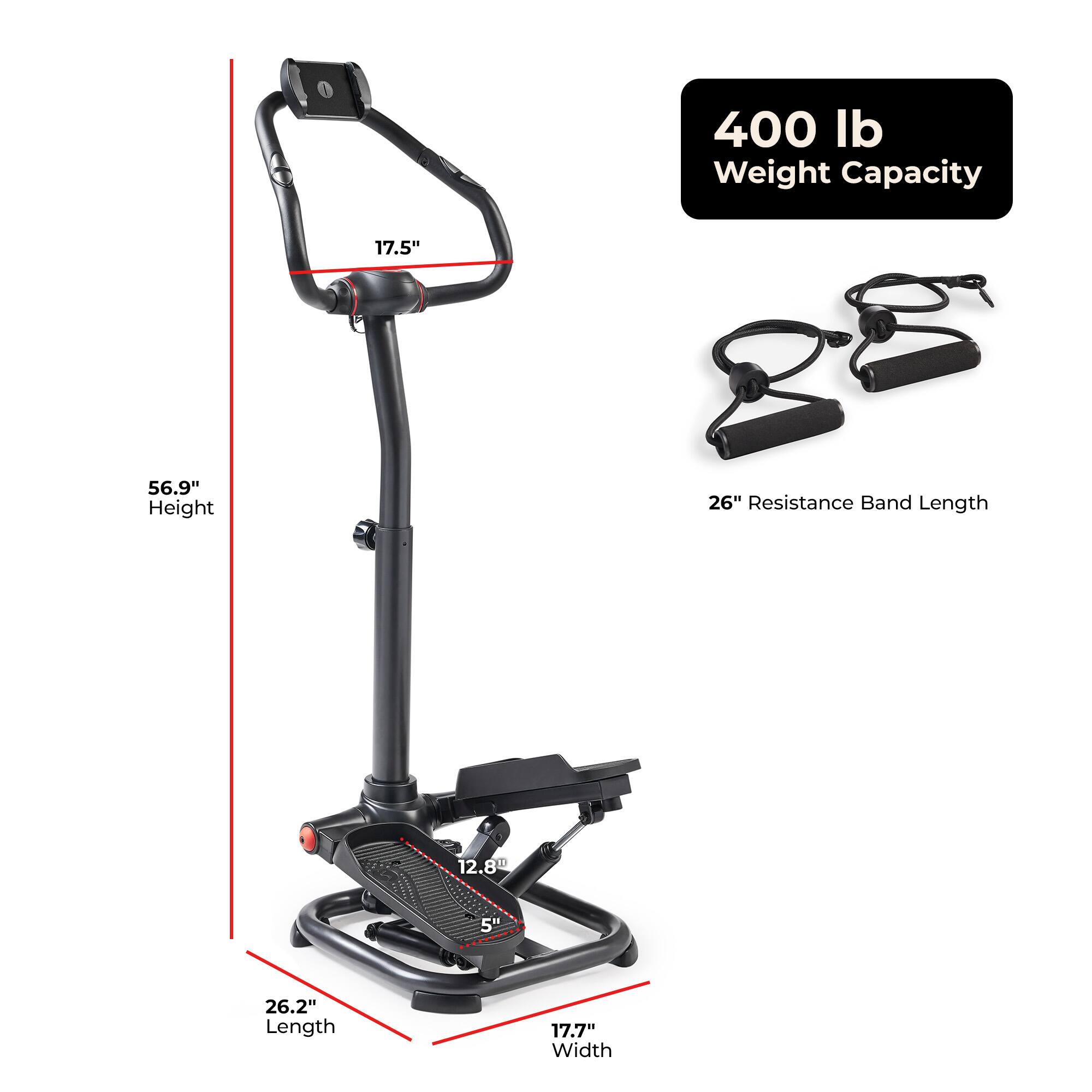 400 lb Weight Capacity

17.5"  
56.9" Height  
26" Resistance Band Length  
12.8"  
5"  
26.2" Length  
17.7" Width
