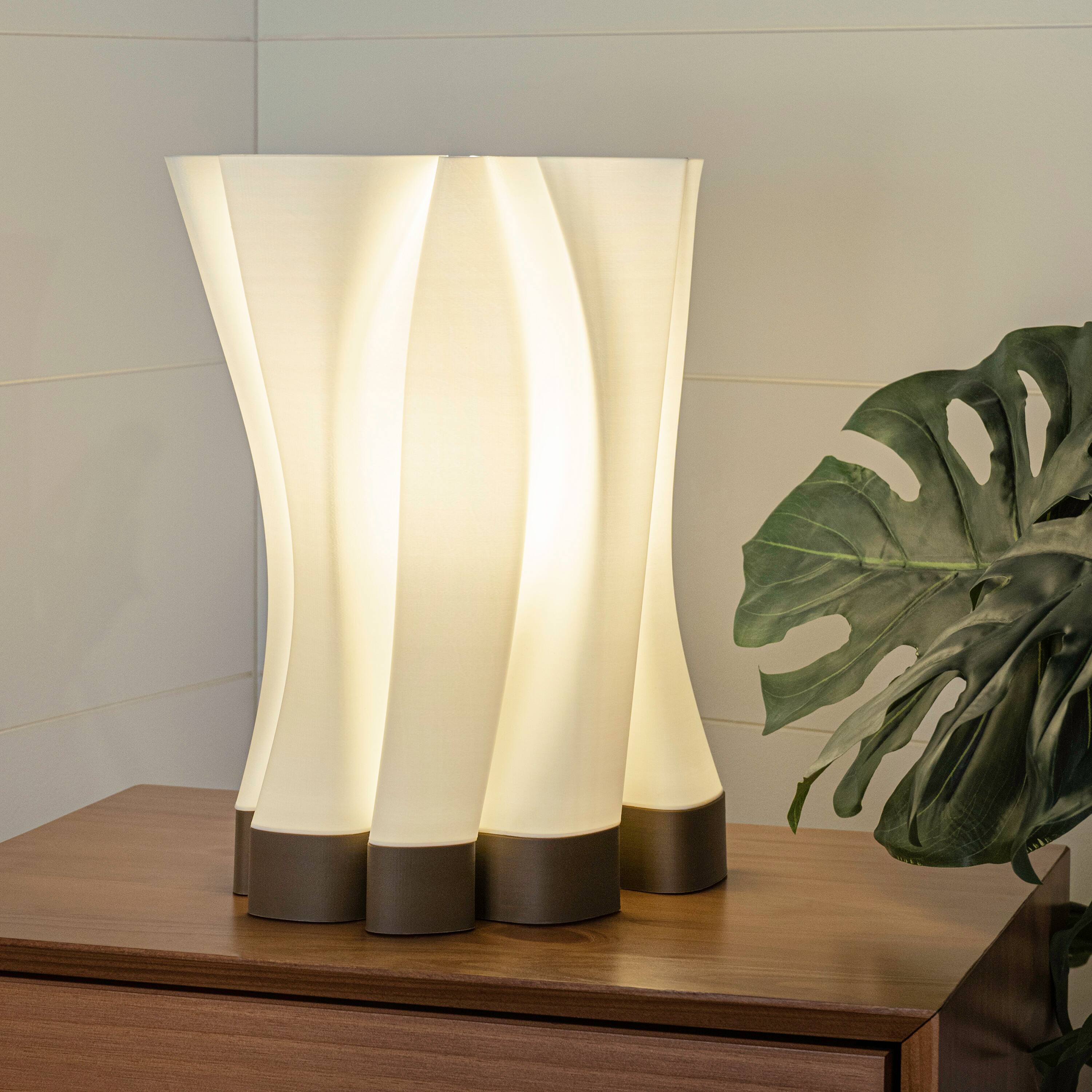 Alt View 1. Jonathan Y - Flame 13.5" Modern Bohemian Plant-Based PLA 3D Printed Dimmable LED Table Lamp, White/Brown - White.