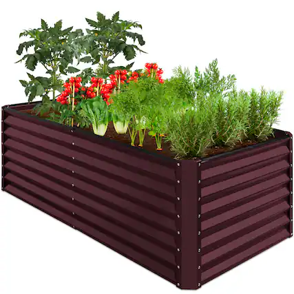 Front. Best Choice Products - Best Choice Products 6x3x2 ft Outdoor Metal Raised Garden Bed for Vegetables Flowers Herbs - Burgundy - Burgundy.