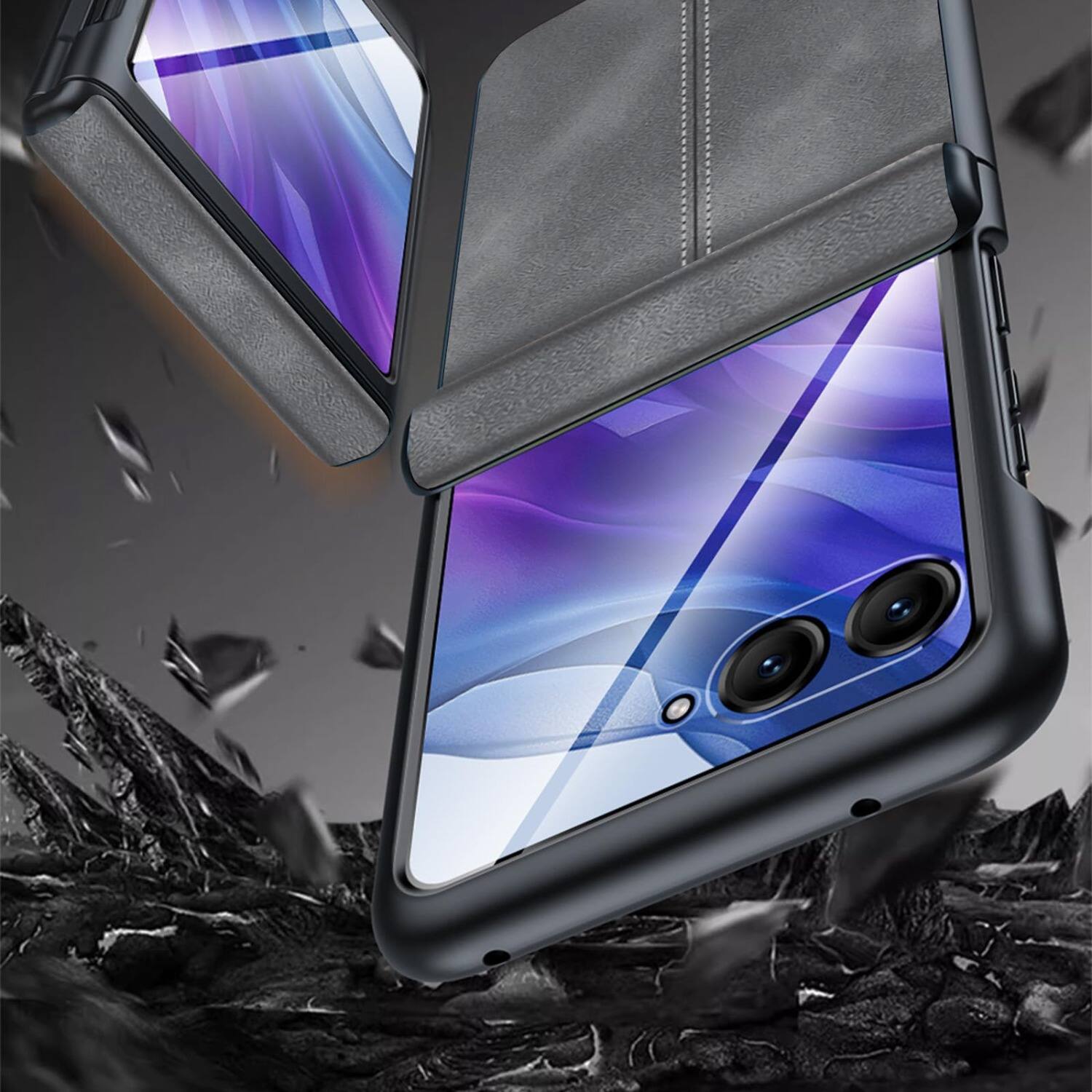 Alt View 1. Dteck - Case for Motorola Razr Ultra 2026/2025 Shockproof PU Leather Hinge Protection Cover Built-in Front Screen Protector - Black.