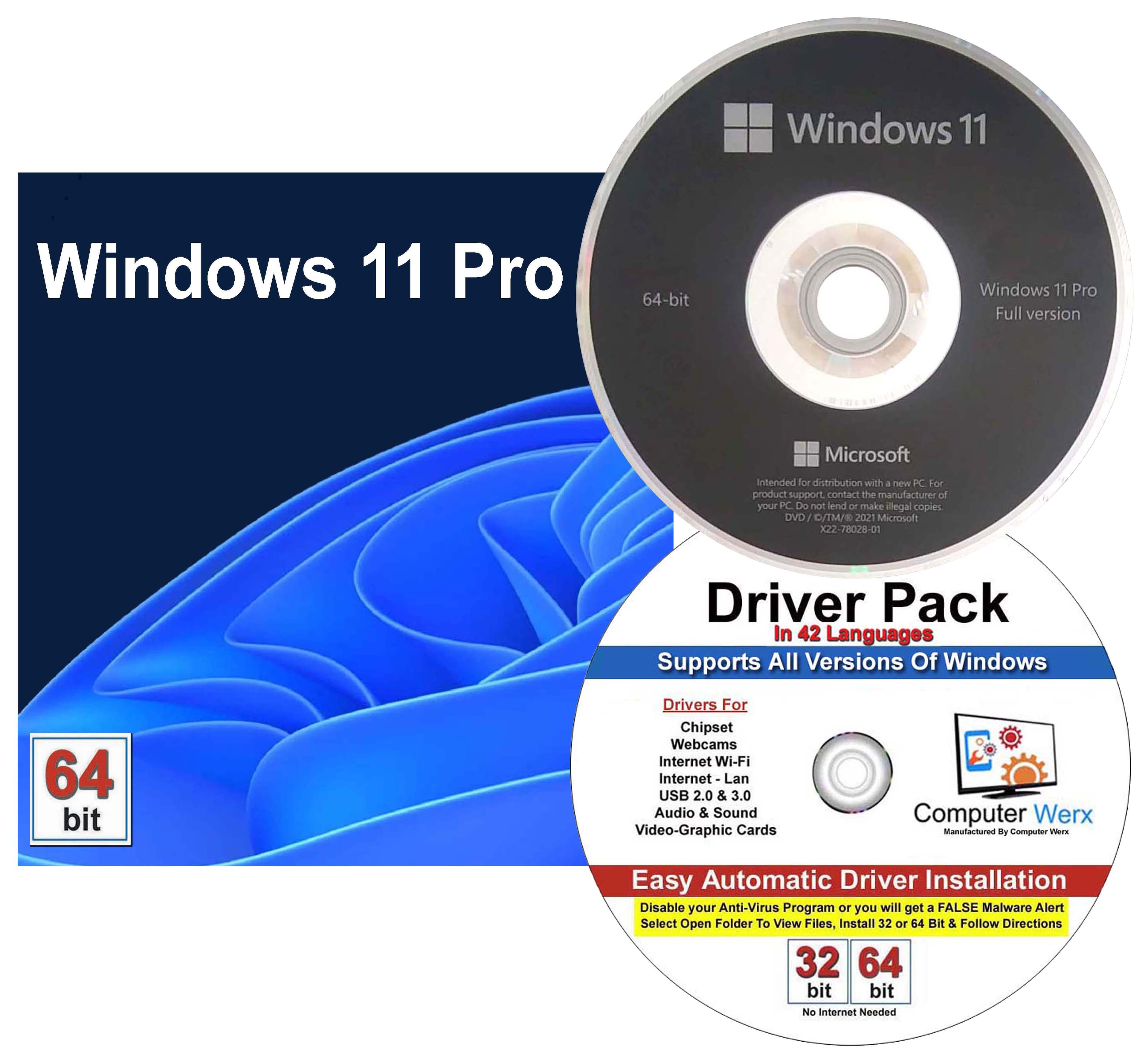 Computer Werx - Windows 11 Professional 64 bit OEM DVD &  Drivers Pack, 2 Pack - Windows