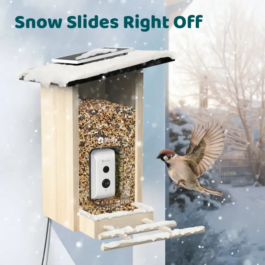 Snow Slides Right Off Bird Feeder