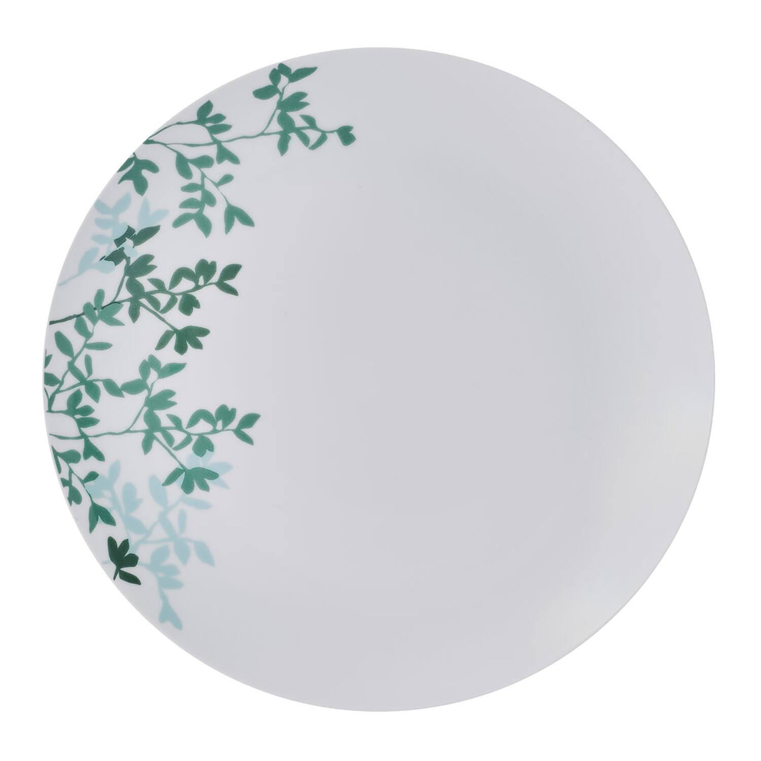 Back. Studio Nova - 12-Piece Porcelain Dinnerware Set Moonlit Leaves Pattern - Gray with Designs.