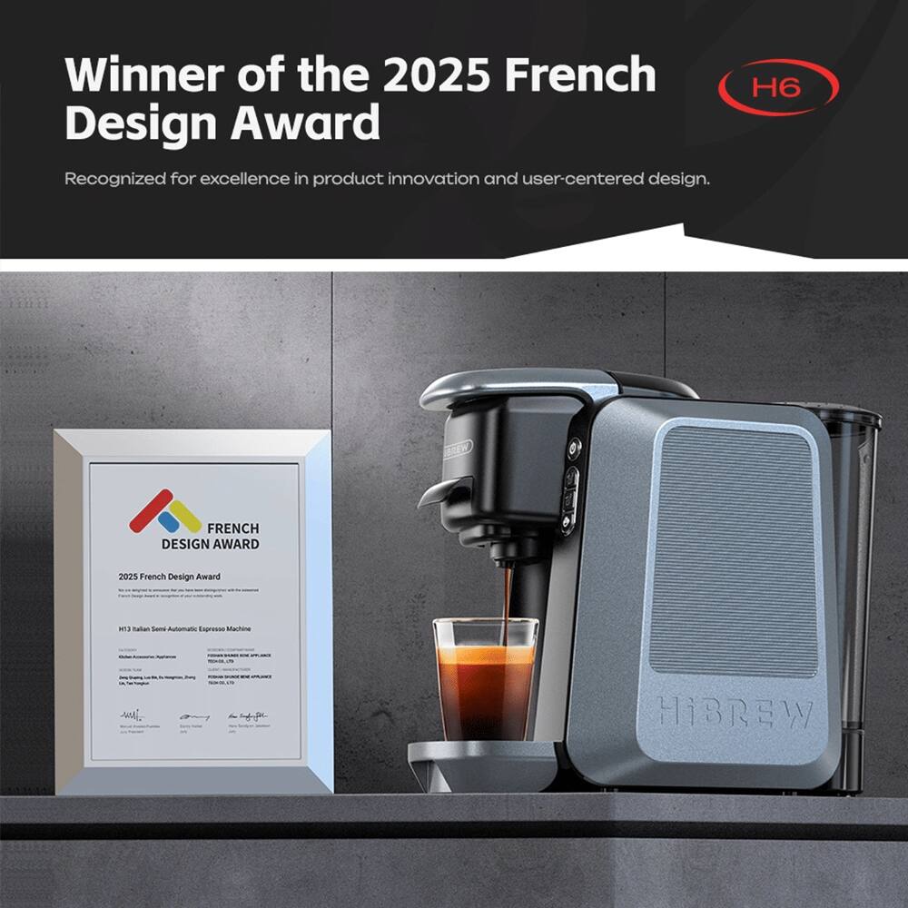 Winner of the 2025 French Design Award  
Recognized for excellence in product innovation and user-centered design.  

H6 FRENCH DESIGN AWARD 2023  
French Design Award  
HiBREW