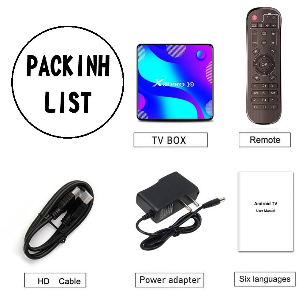 PACK INH LIST

TV BOX

Remote

HD Cable

Power adapter

Android TV User Manual

Six languages