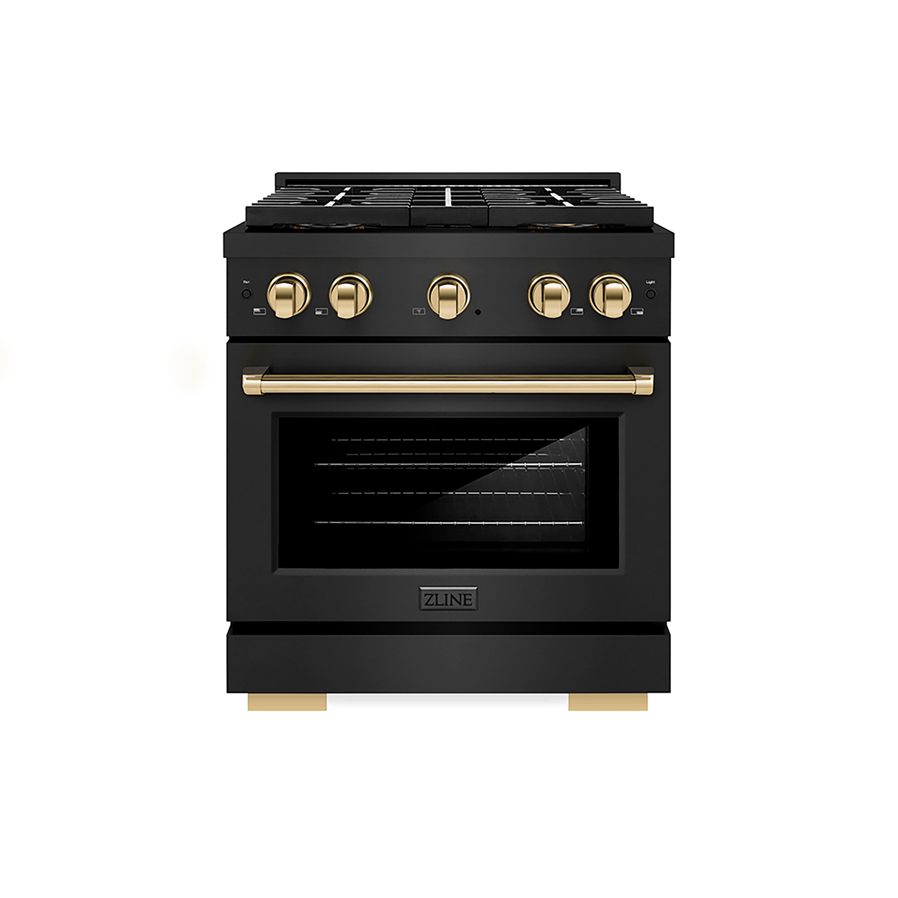 Front. ZLINE - Autograph 30 in. 4.2 cu. ft. Paramount Dual Fuel Freestanding Range w/ DuoPro Cooktop in Black Steel & Gold Accents - Black Stainless Steel.