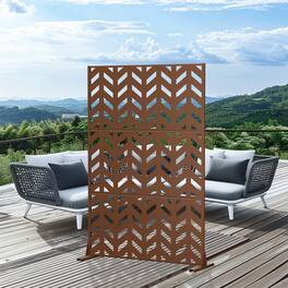 PexFix - 72 in. x 47 in. Keith Pattern Metal Outdoor Privacy Screen & Panels, Freestanding Garden Divider Fence - Brown