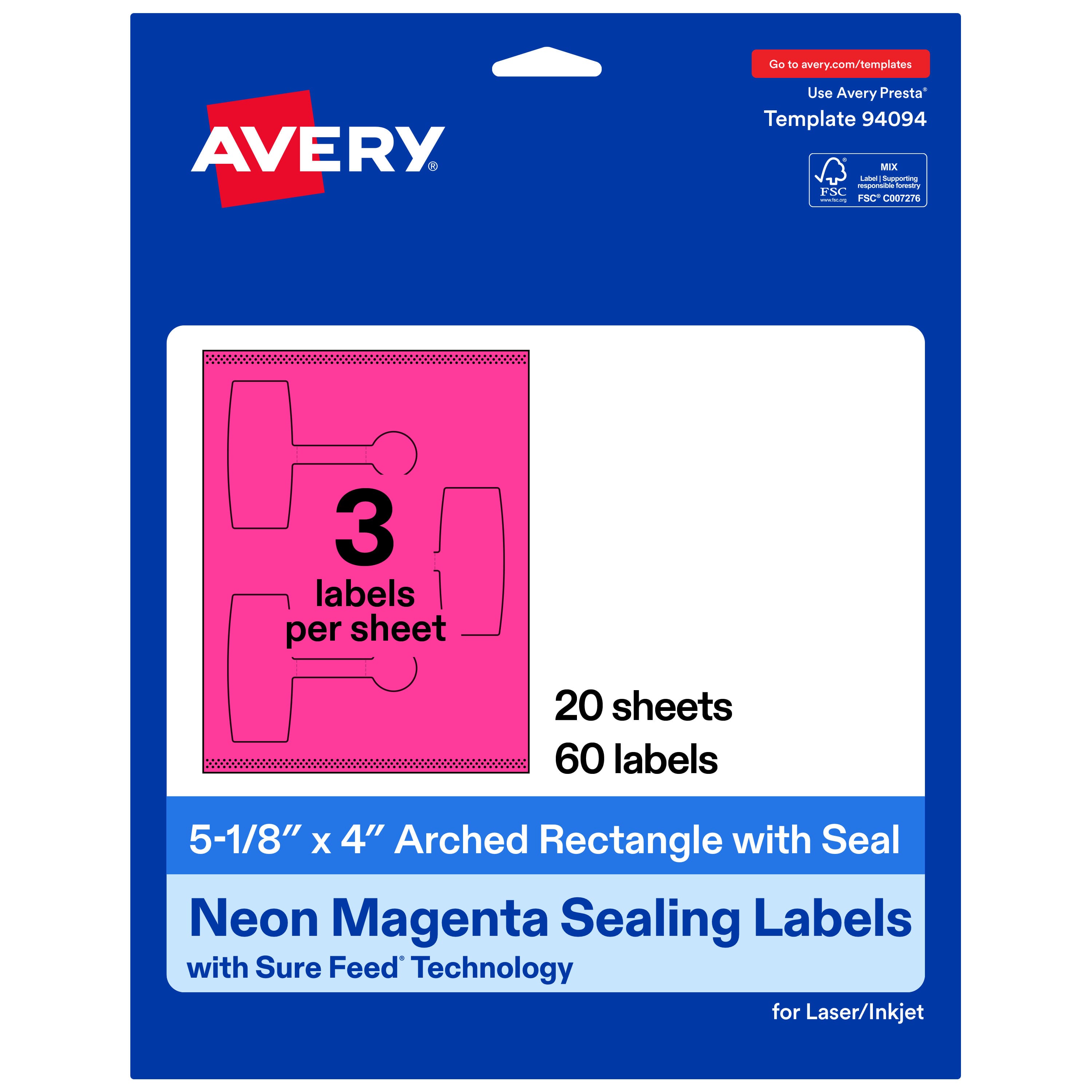"Avery - Avery® Sealing Labels, 5-1/8"" x 4"", Neon Magenta, 60 Total - Pink" price history on PriceWatchPro