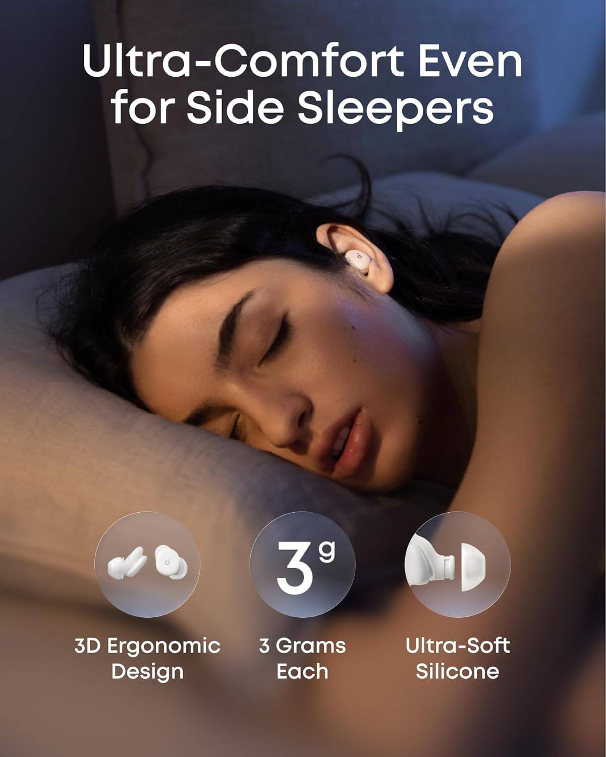 Ultra-Comfort Even for Side Sleepers

3D Ergonomic Design
3 Grams Each
Ultra-Soft Silicone