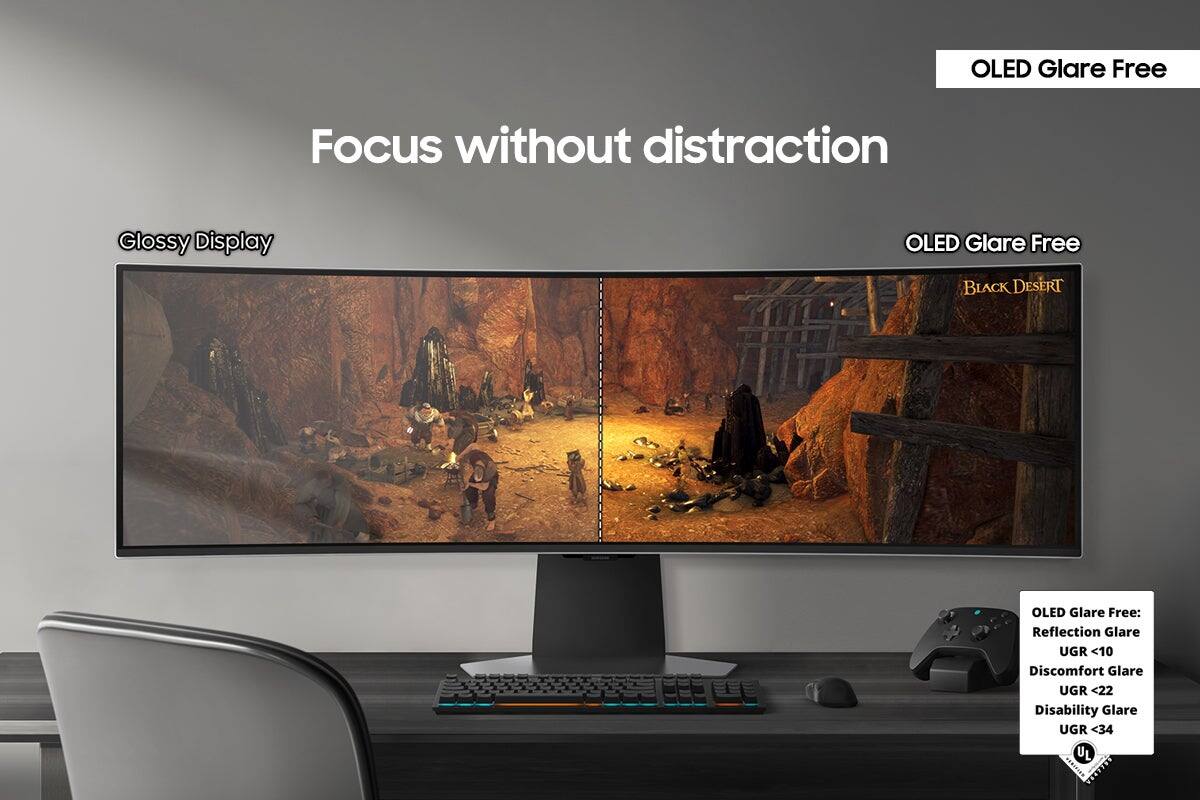 OLED Glare Free: Focus without distraction Glossy Display OLED Glare Free: Black Desert OLED Glare Free: Reflection Glare UGR <10 Discomfort Glare UGR <22 Disability Glare UGR <34 UL I BNEENRA