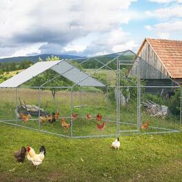 Winado - 20x10FT Large Metal Poultry Cage for Chicken Run, Walk-in Chicken Pen with Waterproof Cover for Garden Outdoor Yard - Silver Frame, Green Mesh
