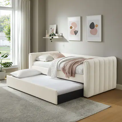 Front. Modway - Veyla Channel Tufted Boucle Twin Daybed With Trundle by Modway - Cloud.