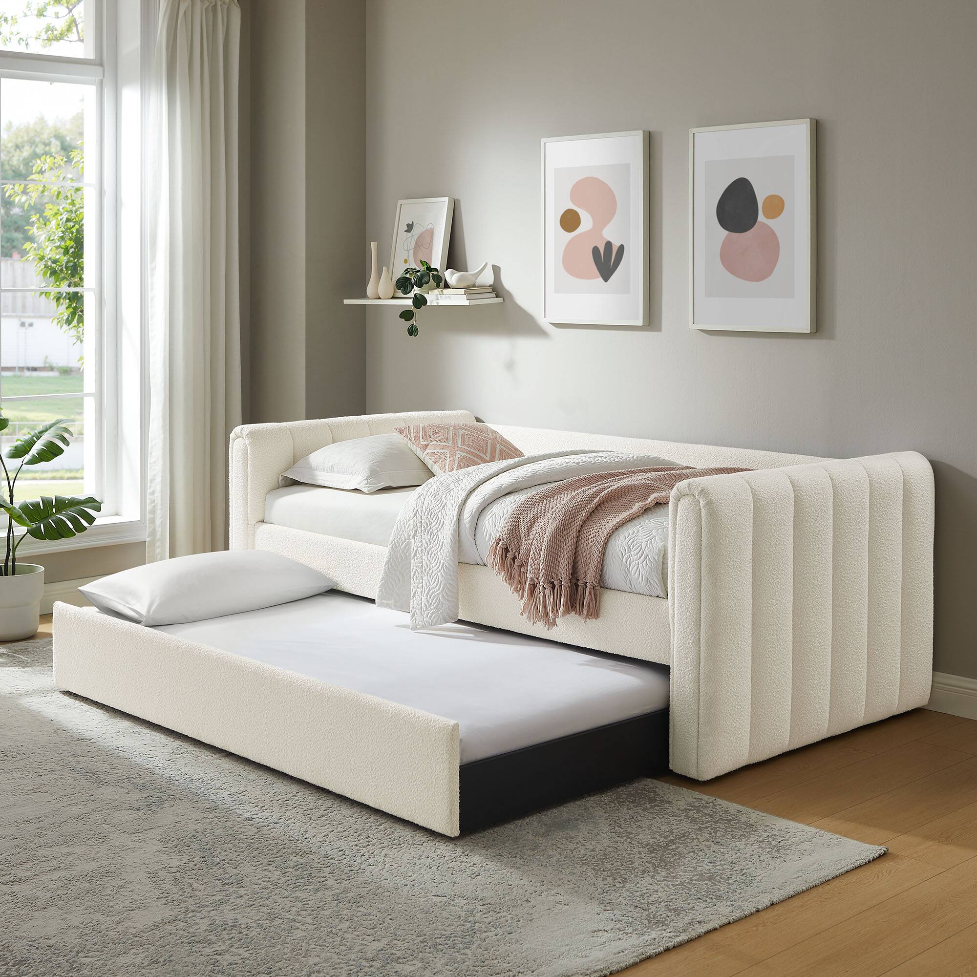 Front. Modway - Veyla Channel Tufted Boucle Twin Daybed With Trundle by Modway - Cloud.