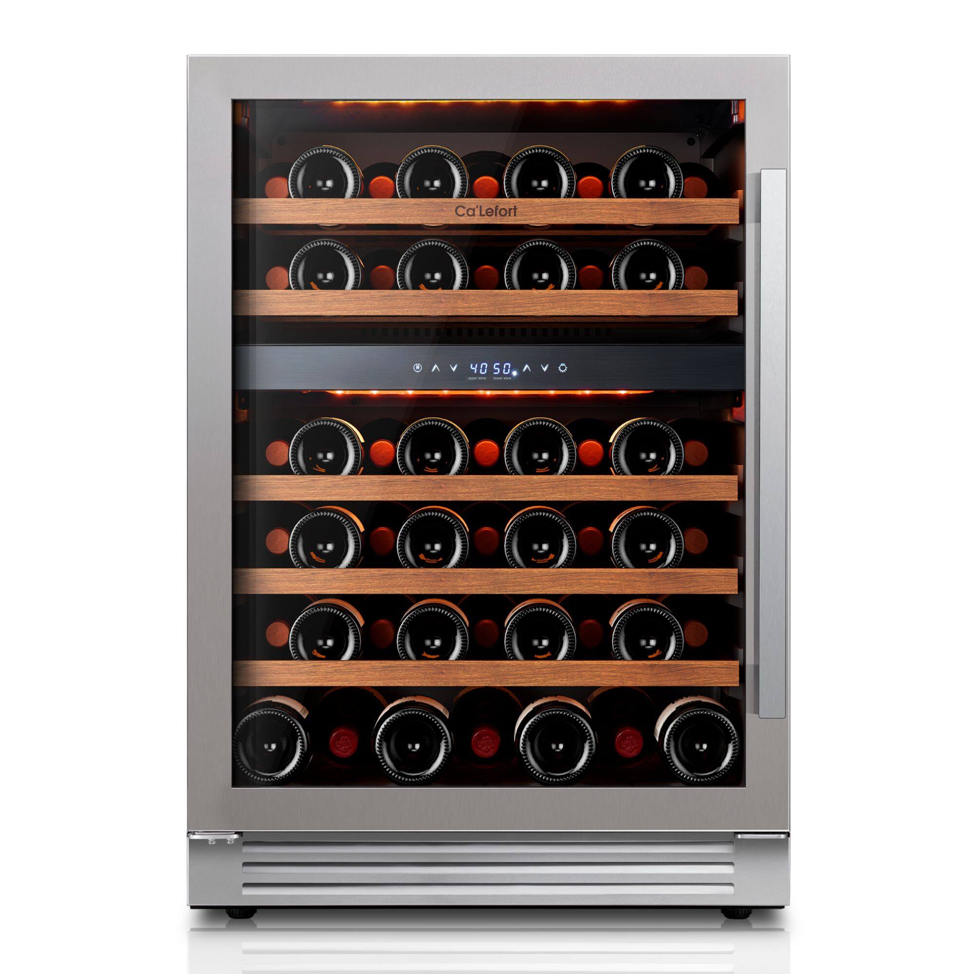 Ca'Lefort - Wine Fridge 24 Inch 52 Bottle Wine Refrigerator, 40-65°F Dual Zone Wine cooler,3 Color LED,Built-in for Home/Bar - Stainless Steel